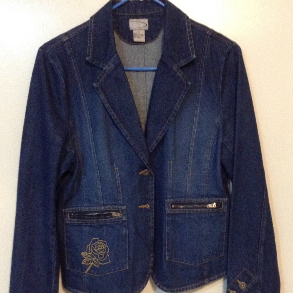 RAVE LARGE LADIES DENIM JACKET W/ ROSE ON POCKET